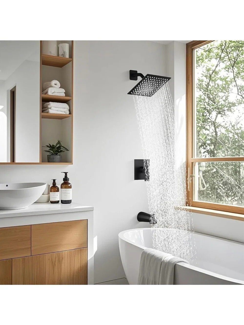 Regadera Ducha Lluvia Negro Mate Spa Baño Moderno Set Completo NUEVO
